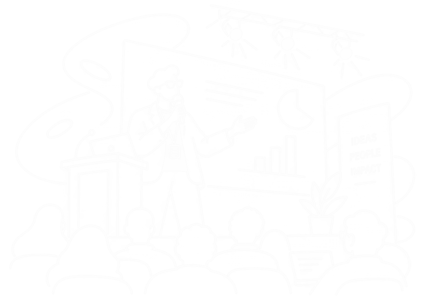 Illustration of a speaker presenting to an audience